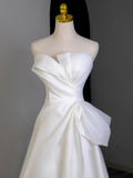 Satin Tulle A Line Strapless Ruched Wedding Dress