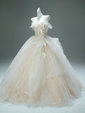 Tulle Ball Gown Flower Champgne Prom Dress