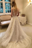 Tulle V-neck Beading Lace Appliques Wedding Dress