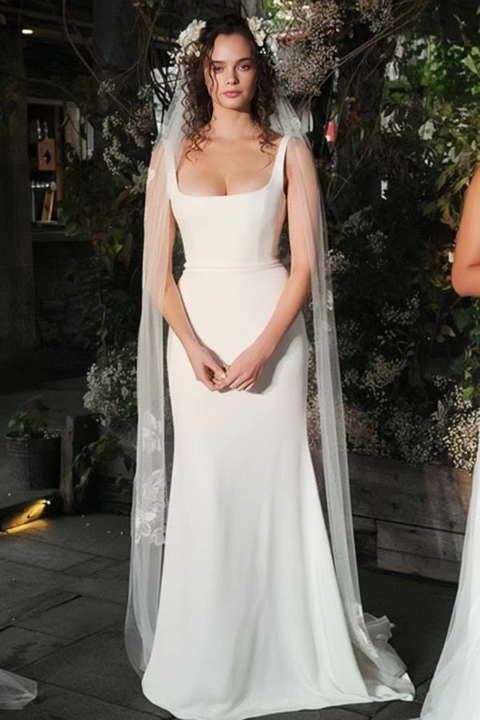 2023 Open Back Satin Mermaid Square Neck Backless Wedding Dress Sassymyprom 2023 Open Back Satin Mermaid Square Neck Backless Wedding Dress Sassymyprom
