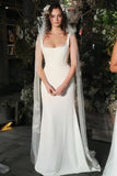 Open Back Satin Mermaid Square Neck Backless Wedding Dress