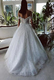 Tulle A-line Off Shoulder Appliques Wedding Dress