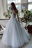 Tulle A-line Off Shoulder Appliques Wedding Dress