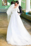 Tulle Off-the-Shoulder 3/4 Sleeves Wedding Dress