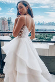 Lace Fluffy Ruffles V Neck White Wedding Dress
