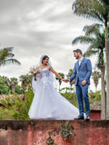 Elegant V Neck A Line  Floral Lace Wedding Dress