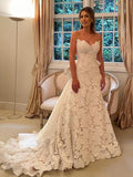 Lace A Line Sweetheart Beading Wedding Dress With Detachable Bow