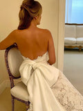 Lace A Line Sweetheart Beading Wedding Dress With Detachable Bow