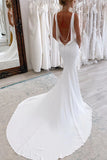 Satin Trumpet Mermaid White Backless Wedding Dress