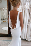 Satin Trumpet Mermaid White Backless Wedding Dress