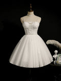 Tulle Appliques Short White Sweetheart Homecoming Dress