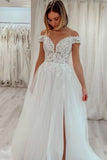 Straps A-line Tulle Off-the-shoulder Wedding Dress With Slit