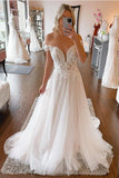 Straps A-line Tulle Off-the-shoulder Wedding Dress With Slit