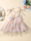 Floral Embroidery Toddler Girls Lace Up Princess Dress
