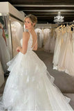 Ruffles Appliques A Line V Neck Tulle Wedding Dress
