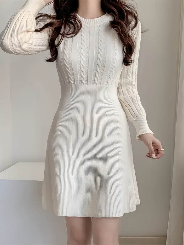 Cable Pattern Cream Knit Bodycon Dress Cable Pattern Cream Knit Bodycon Dress