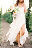 Summer Beach A Line Chiffon Wedding Dress with Slit