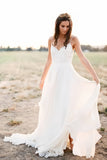 Summer Beach A Line Chiffon Wedding Dress with Slit