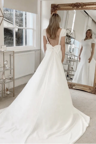 Trumpet Mermaid Backless Detachable Train Bow Wedding Dress