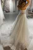 Bling Bling Spaghetti Straps Sequin Tulle A Line Wedding Dress
