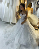 Bling Bling Spaghetti Straps Sequin Tulle A Line Wedding Dress
