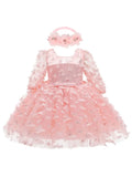 Pink Girls Butterfly Mesh Long Sleeve Princess Dress
