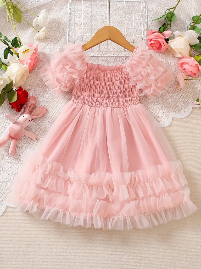 Toddler Girls Ruffle Trim Layered Mesh Dress 3-4Y Toddler Girls Ruffle Trim Layered Mesh Dress 3-4Y