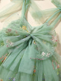 Floral Embroidery Toddler Girls Lace Up Princess Dress