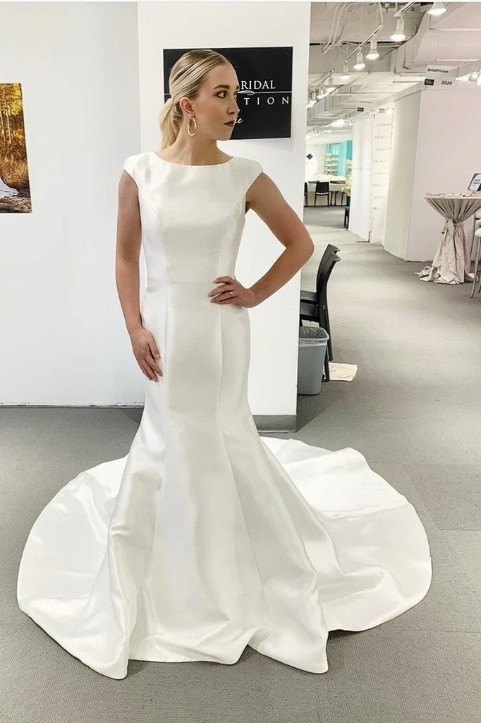 2023 Satin Scoop Buttons Trumpet Mermaid Wedding Dress US14 / As the picture 2023 Satin Scoop Buttons Trumpet Mermaid Wedding Dress US14 / As the picture