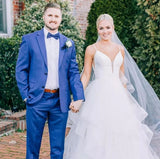 Tulle A Line  V Neck Mesh A Line Ruffles Wedding Dress