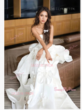 Satin Sweetheart White Flower A Line Wedding Dress