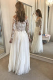 Sheer Lace Long Sleeves Floor Length Wedding Dress With Slit