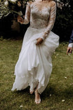 Sheer Lace Long Sleeves Floor Length Wedding Dress With Slit