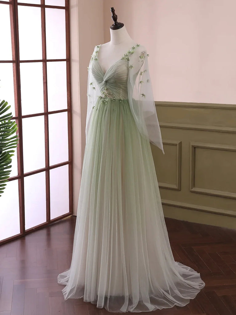 2023 Sage Green Tulle Long Sleeve 3D Flower Prom Dress Sassymyprom 2023 Sage Green Tulle Long Sleeve 3D Flower Prom Dress Sassymyprom