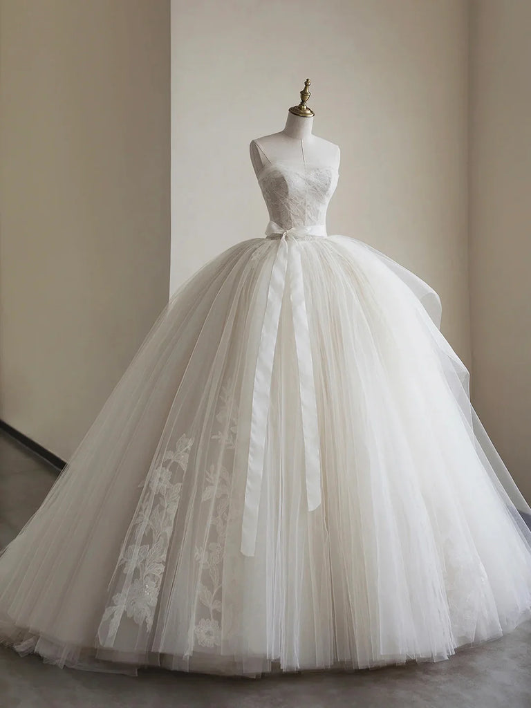 Ball Gown Tulle Sweetheart Sash Light Champagne Wedding Dress US4 / As the picture