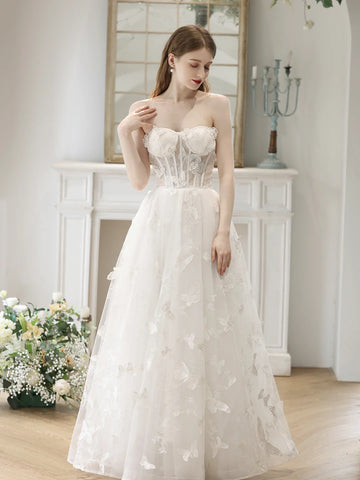 3D Butterflies White Tulle Princess Wedding Dress