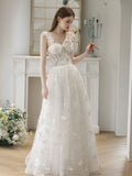 3D Butterflies White Tulle Princess Wedding Dress