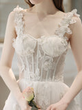 3D Butterflies White Tulle Princess Wedding Dress