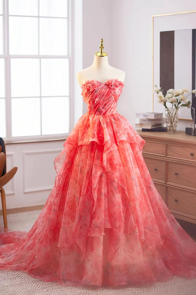 Flower Tulle Ruffles A Line Red Prom Dress Sassymyprom Flower Tulle Ruffles A Line Red Prom Dress Sassymyprom