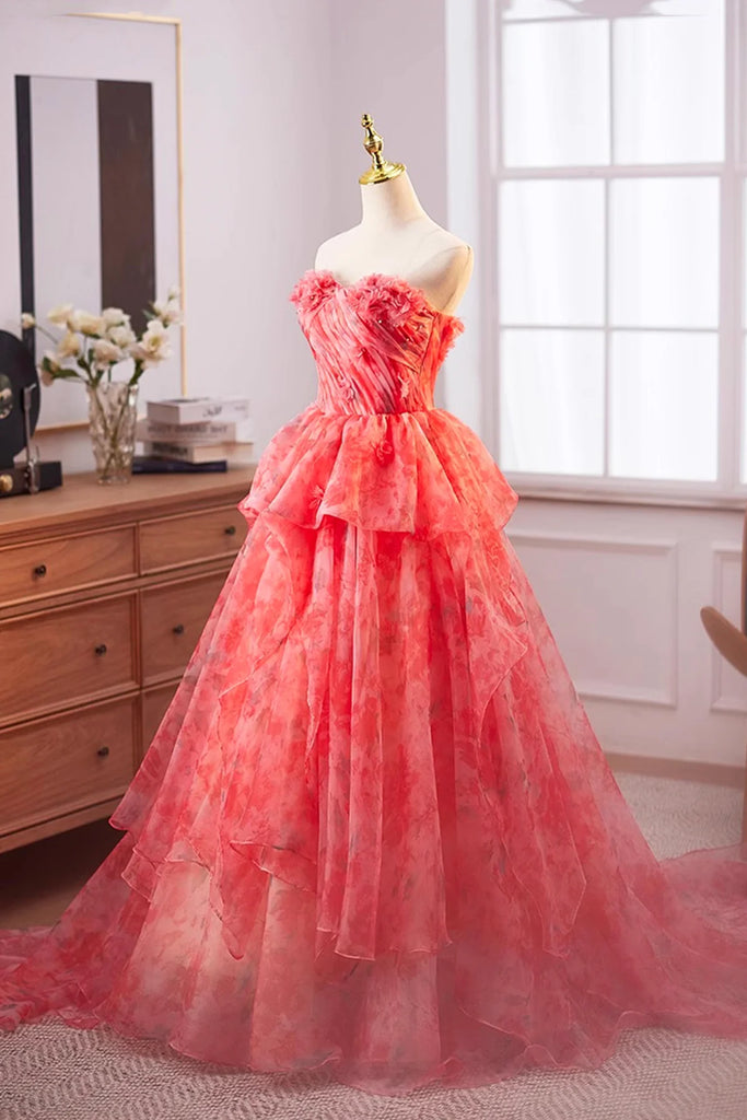Flower Tulle Ruffles A Line Red Prom Dress Sassymyprom Flower Tulle Ruffles A Line Red Prom Dress Sassymyprom