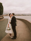 Long Sleeve Tulle V Neck Short Wedding Dress