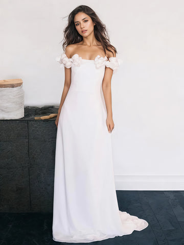 Flowers Chiffon Trumpet Mermaid Off The Shoulder Wedding Dress