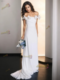 Flowers Chiffon Trumpet Mermaid Off The Shoulder Wedding Dress