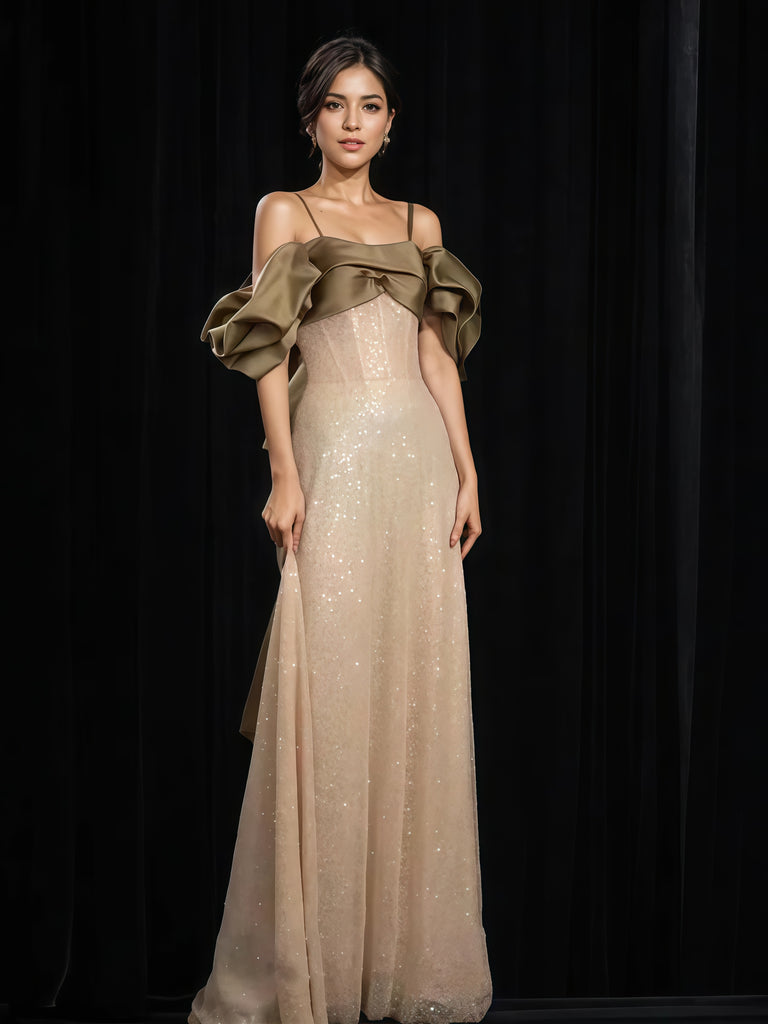 sparkly champagne dresses Off The Shoulder Sequin Champagne Prom Dress – Sassymyprom