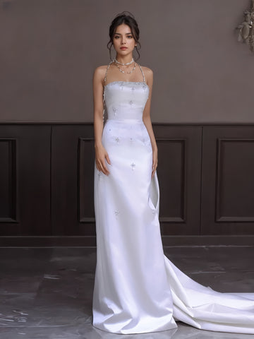 Satin Trumpet Mermaid Beading Strapless Wedding Dress
