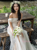 Tulle A Line See Through Off The Shoulder Wedding Dress