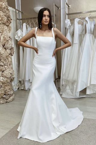 Straps Square Satin Trumpet Mermaid Wedding Dress