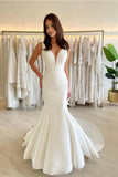 Mesh Plunging Neck Satin Mermaid Wedding Dress