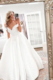 Off The Shoulder Satin A Line Simple Wedding Dress