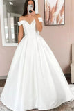 Off The Shoulder Satin A Line Simple Wedding Dress